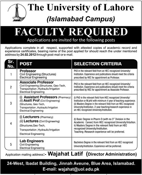 The University Of Lahore Islamabad Campus Jobs Opportunities Pk