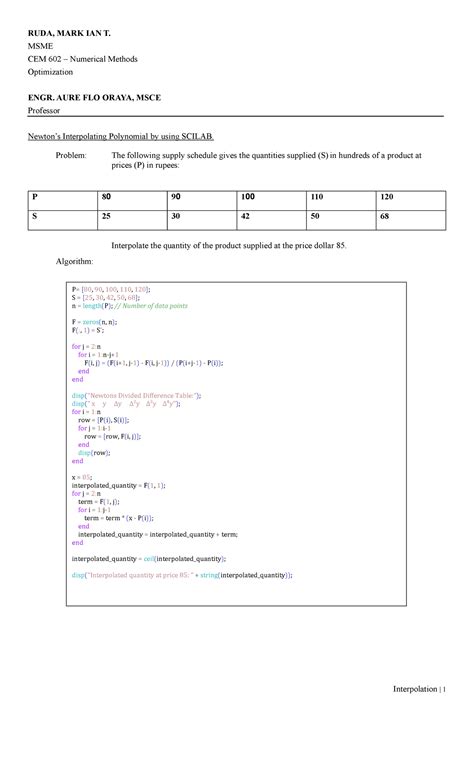 Interpolation Sdsd RUDA MARK IAN T MSME CEM 602 Numerical