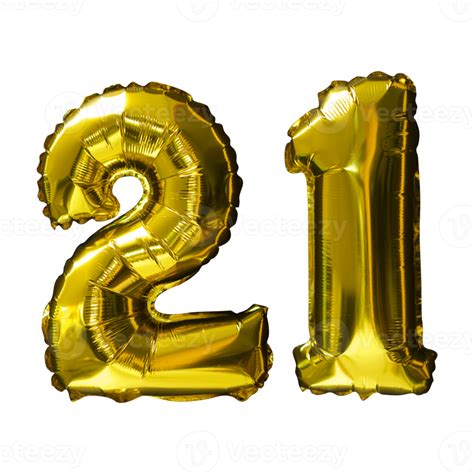 21 Golden Number Helium Balloons Isolated Background Realistic Foil