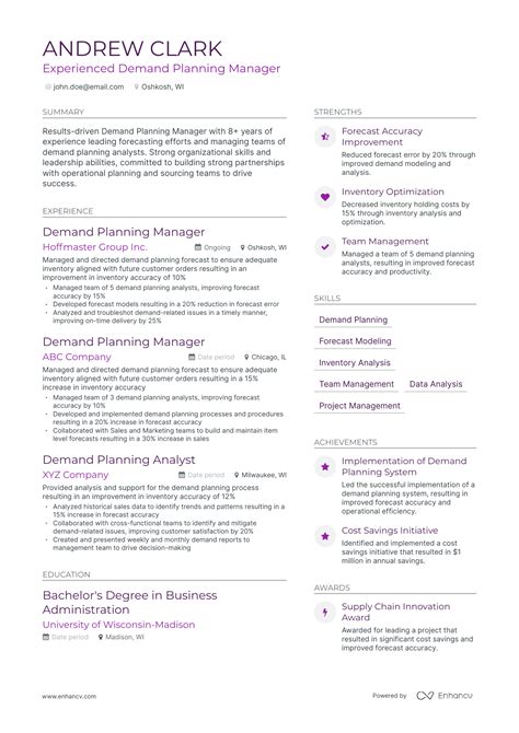 5 Demand Planning Manager Resume Examples And Guide For 2024