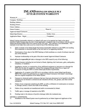 Fillable Online Inland Hypalon Single Ply Year System Warranty Fax