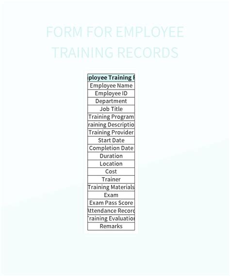 Form For Employee Training Records Excel Template And Google Sheets