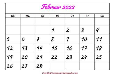 Kalender Februar Zum Ausdrucken Sommerferien Kalender