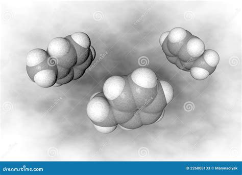 Space Filling Molecular Model Of Toluene Atoms Are Represented As