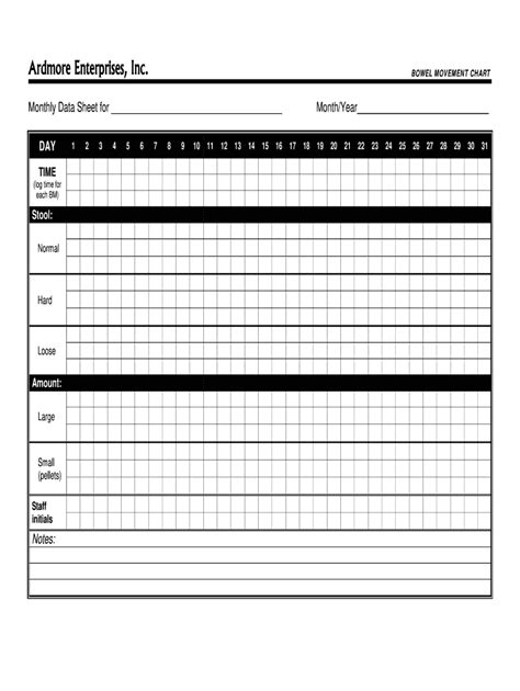 Free Printable Bowel Movement Record Chart