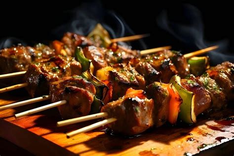 Shish Kebab Na Grelha Carne Grelhada Legumes Shashlik Kebab Em