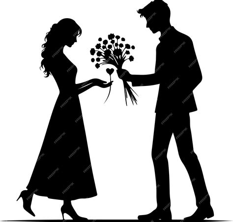 Premium Vector Silhouette Man Giving Flowers To Woman Stock Vector