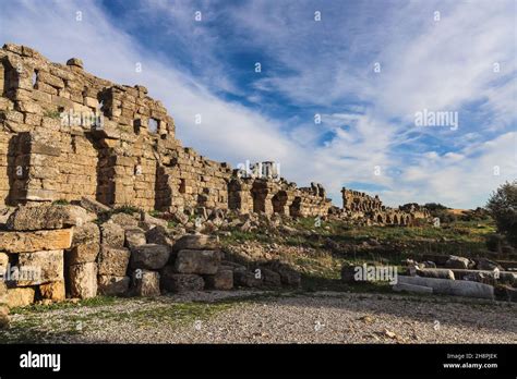 Ancient Greek Ruins In Old Town Of Pamfilya Side Antalya The Roman