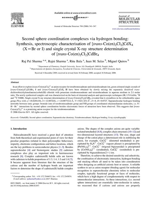 Second Sphere Coordination Complexes Via Qu Mica Anal Tica Ufal