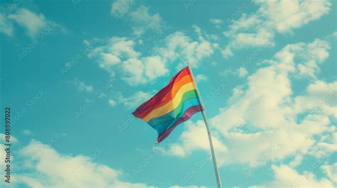 Rainbow Flag Lgbt Movement On The Sky Background Stock Photo