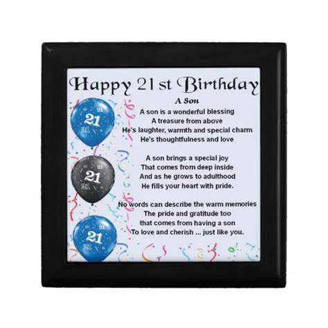 Son Poem 21st Birthday Design Gift Box Zazzle