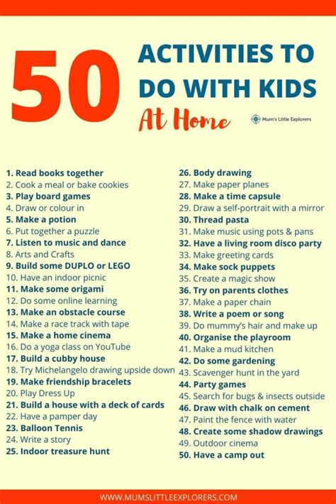 50 Things To Do With Kids At Home Fun Indoor Activities Fun Indoor