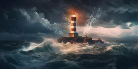 Premium AI Image | A lighthouse in the stormy sea with a stormy sky in ...