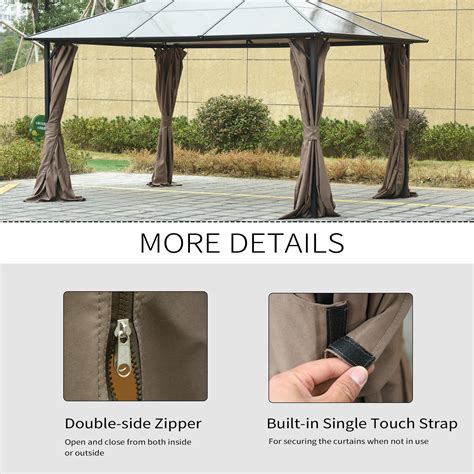 Outsunny 10 X 12 Gazebo Sidewall Set With Panels Hooks C Rings Dark Brown