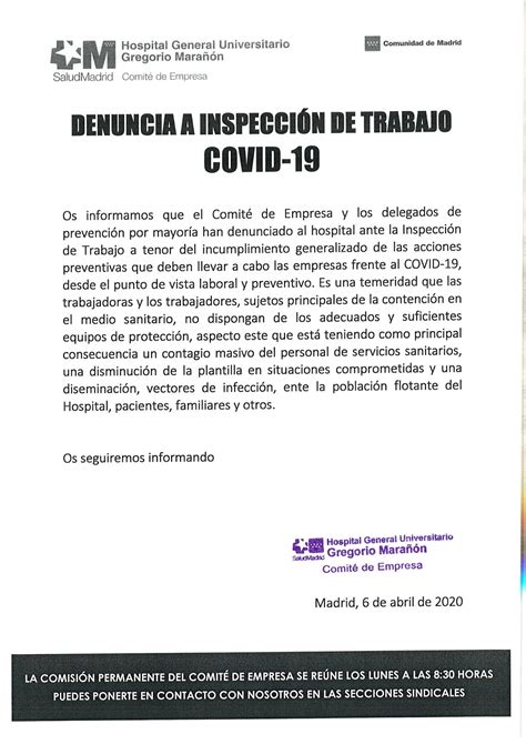 Ugt Mara On Covid Denuncia A La Inspecci N De Trabajo