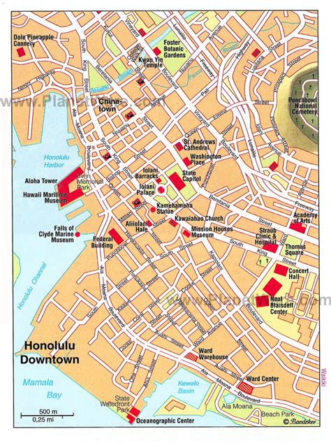 Honolulu Downtown Map Tourist Attractions Honolulu Map Honolulu