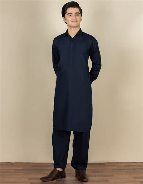 Navy Blue Blended Kameez Shalwar Jtks S R