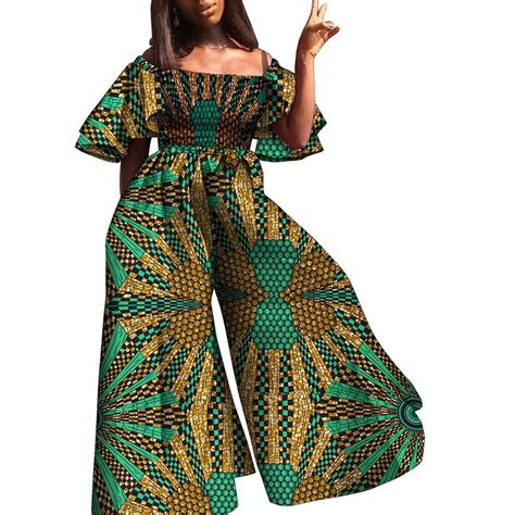 Bintarealwax African Jumpsuits For Women Ankara Kente Print Smocked