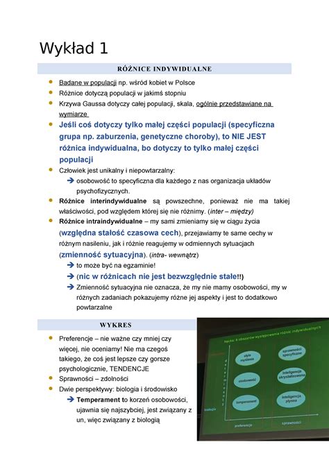 Wykład 1 Notatki z wykładu Wykład 1 RÓŻNICE INDYWIDUALNE Badane w