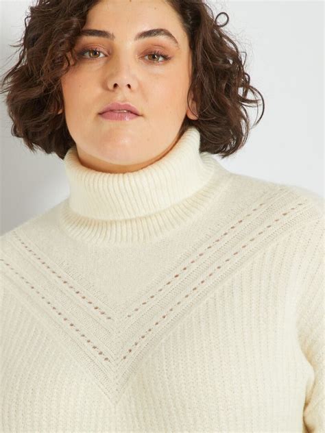 Pull Col Roul En Maille Tricot Blanc Kiabi