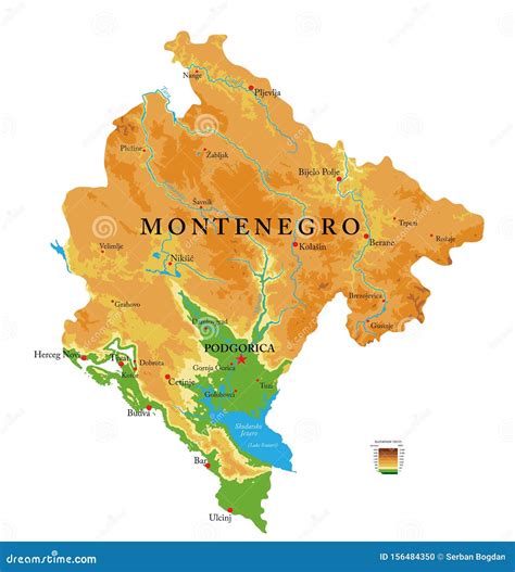 Montenegro Physical Map Stock Vector Illustration Of Outline 156484350