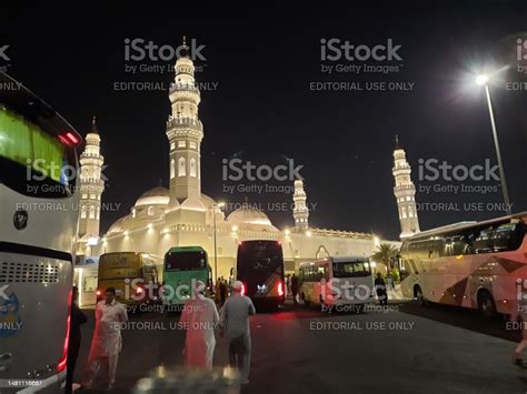 Beautiful Exterior View Of Masjid Quba In Night Lights Stock Photo ...