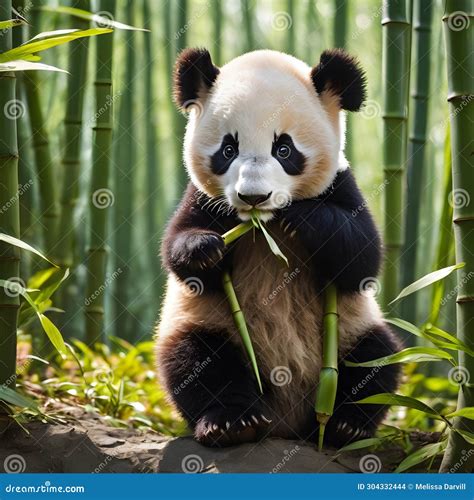 Baby Panda Eating Bamboo in the Forest Stock Photo - Image of mammal ...