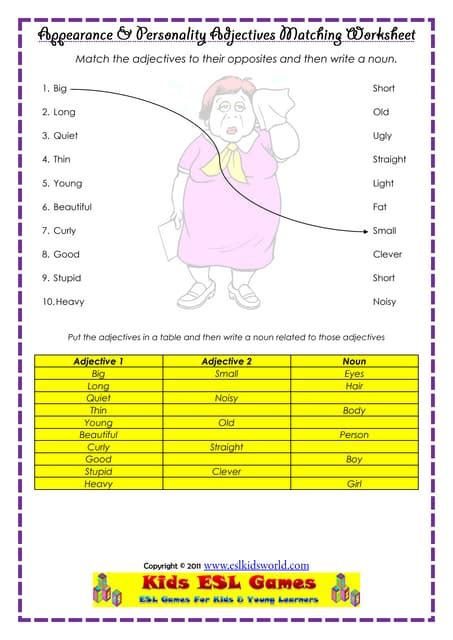 Appearance adjectives matching worksheet | PDF