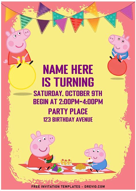 Free Editable Pdf Hand Drawn Cartoon Peppa Pig Birthday Invitation