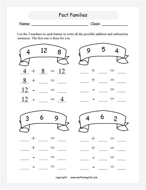 Fact Families Basic Addition And Subtraction Up To Worksheet That 84175