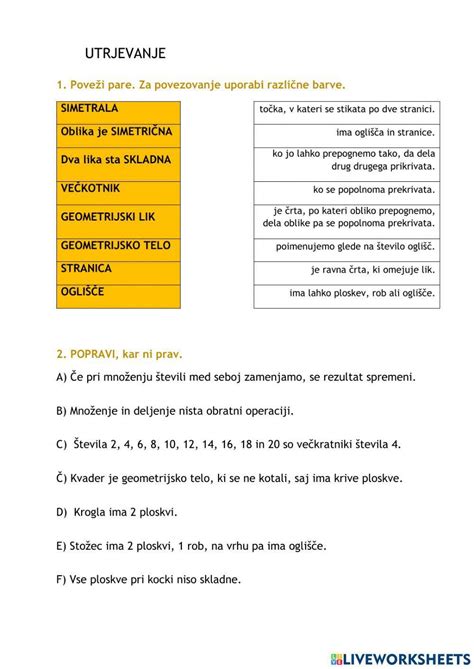 Utrjevanje Geometrija In Poštevanka Worksheet Live Worksheets