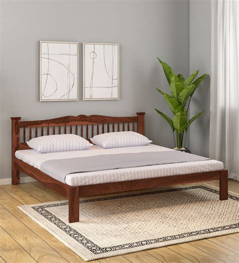 Buy Uttara Sheesham Wood King Size Bed In Scratch Resistant Honey Oak