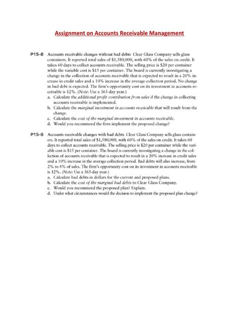 Assignment On Accounts Receivable Management Pdf