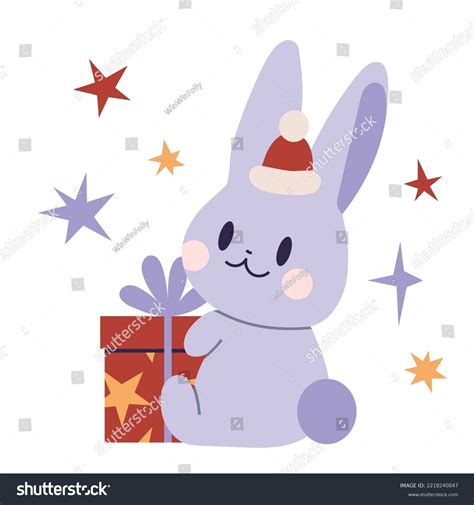 Cute Christmas Rabbits Gift Box Santa Stock Vector Royalty Free