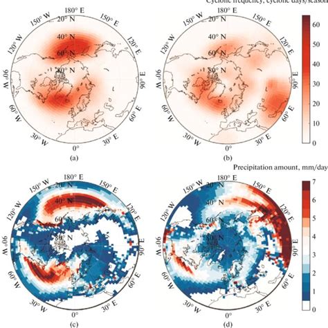 Spatial Distributions Of The Average A B Cyclone Frequency And