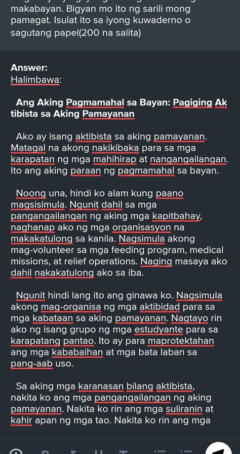 Magsalaysay Ng Iyong Sariling Karanasangmakabayan Bigyan Mo Ito Ng