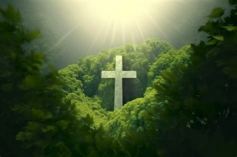 Premium Ai Image The Cross Of God With Green Leaf In The Rays Of The