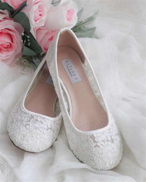 Ivory Lace Round Toe Flats With Back Pearls Women Wedding Etsy