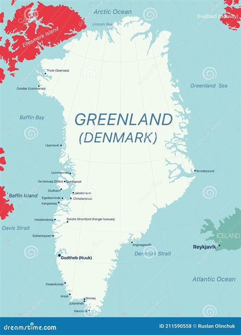 Greenland Island Detailed Editable Map Vector Illustration