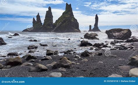 Sea Stacks Of Reynisfjara Beach Near Vik In Iceland Stock Photo Image