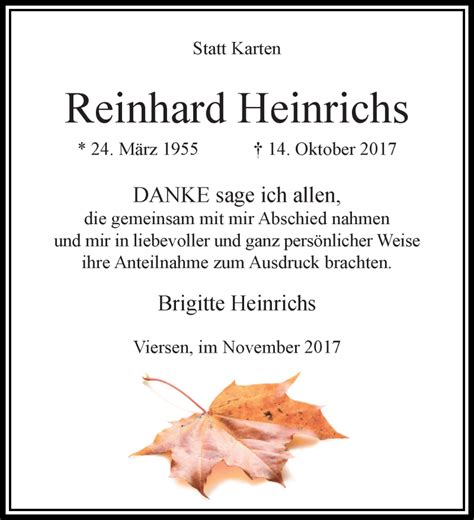 Traueranzeigen Von Reinhard Heinrichs Trauer Und Gedenken