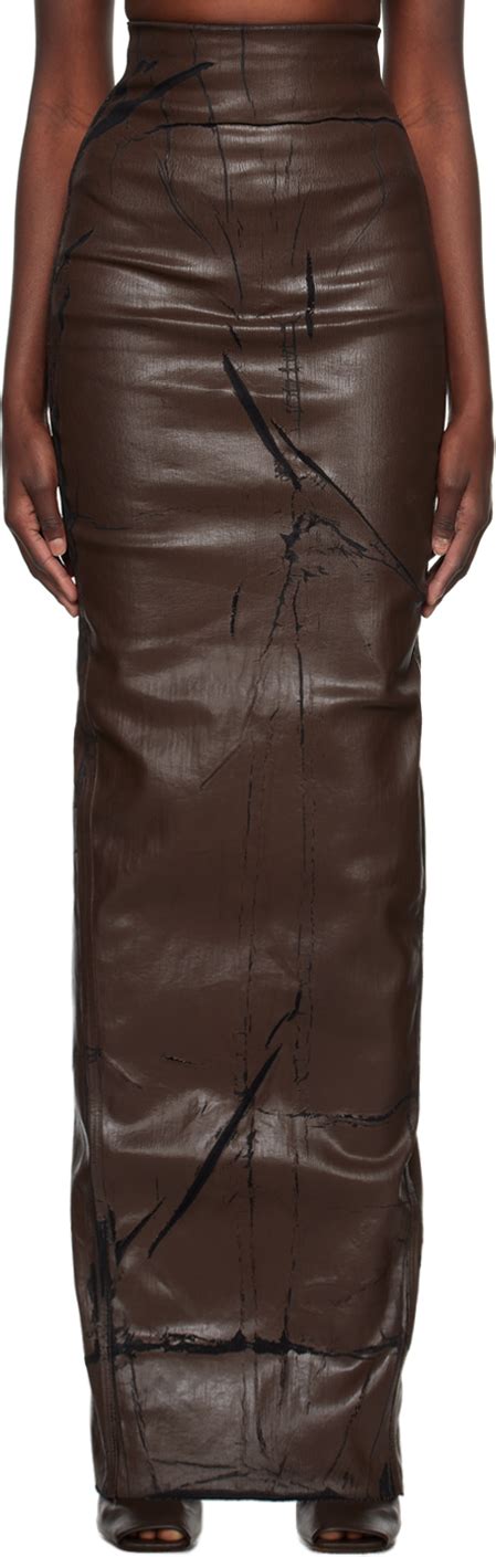 Rick Owens Brown Pillar Denim Maxi Skirt Ssense