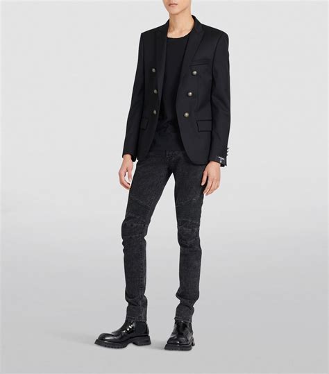 Mens Balmain Black Wool Double Breasted Blazer Harrods Uk