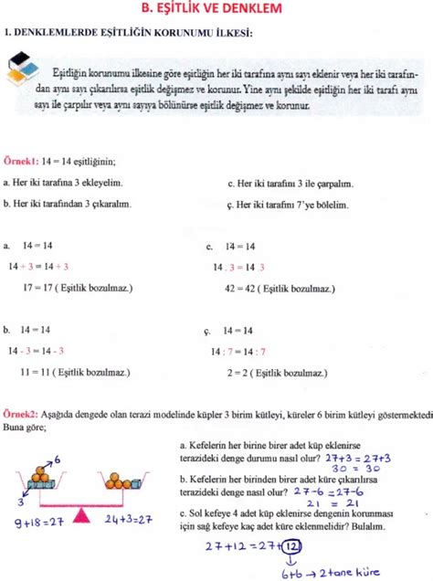 7 Sınıf Matematik Eşitlik Ve Denklem Çözümleri Konu Özeti Derslig