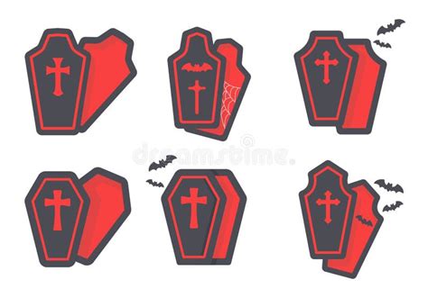 Vampire Coffin Crosses And Vampires Fly On Halloween Night Stock Vector