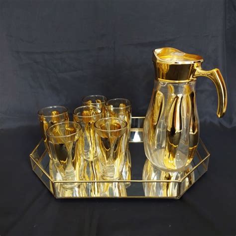 Jual Gelas Dan Pitcher Jug Set Gold Teko Set Kaca Unik Mewah Emas