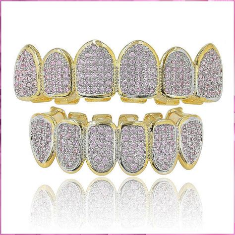 JINAO Pink CZ Teeth Grillz For Women