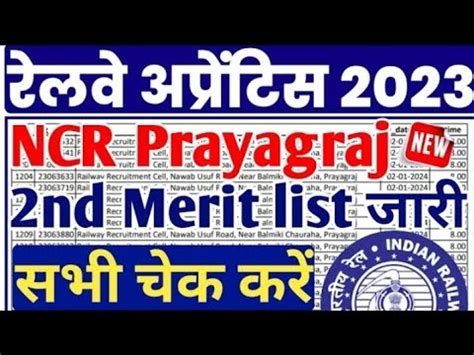 Ncr Prayagraj Apprentice Nd Merit List North Central