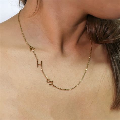 Sideways Initial Four Letter Gold Necklace Asymmetrical Etsy