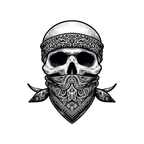 Human Skull With A Bandana Tied Vector Illustration Skull And A Bandana